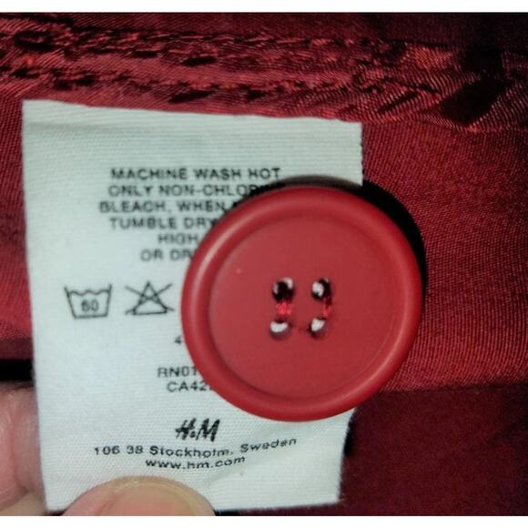 H&M Red 100% Cotton Jacket Big Pockets Unlined Lightweight Distressed 14 - Picture 8 of 8